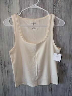 American Eagle Outfitters Ribbed Scoop Neck Tank in Cream